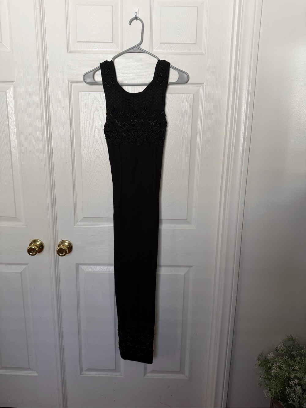 Carole Little Vintage Beaded Knit Maxi Dress Size S Black Crisscross Back